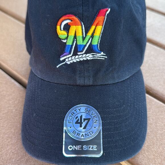 Milwaukee Brewers 47 Brand Baseball Cap with Rainbow Logo New - Picture 2 of 7